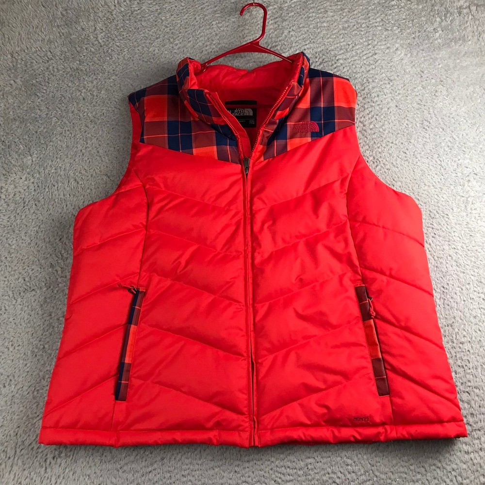 The North Face Sheka 550‎ Down Puffer Vest Womens 2XL Red Plaid Insulated Jacket